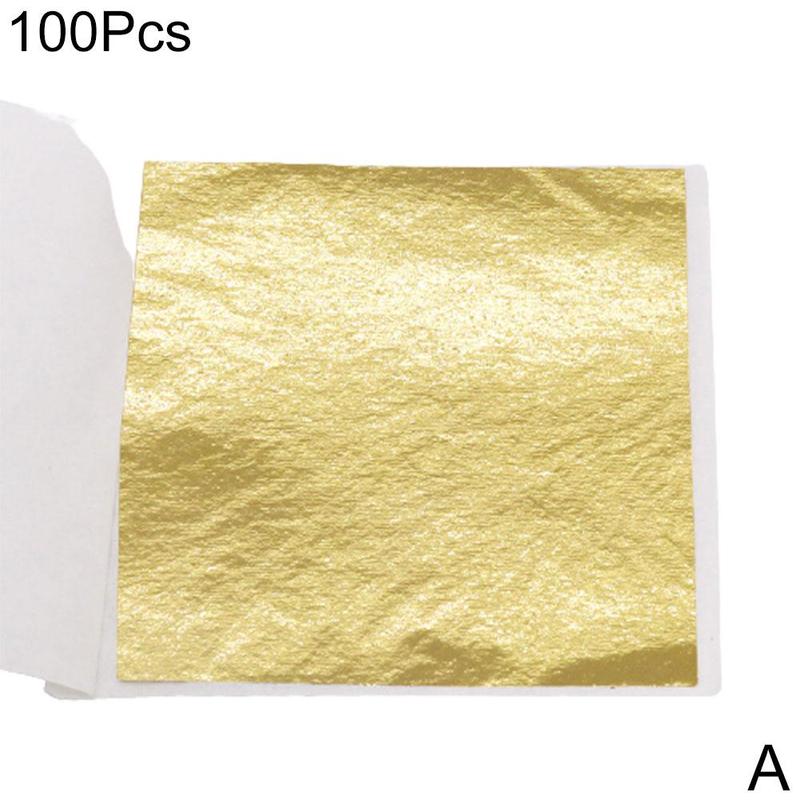 100X Goud/Zilver/Koper Folie Dubbelzijdig Papier Decoratie Papier Bladeren Cm Blad Diy Decor 9*9 Vergulden Ambachten Lakens K2W3: B gold