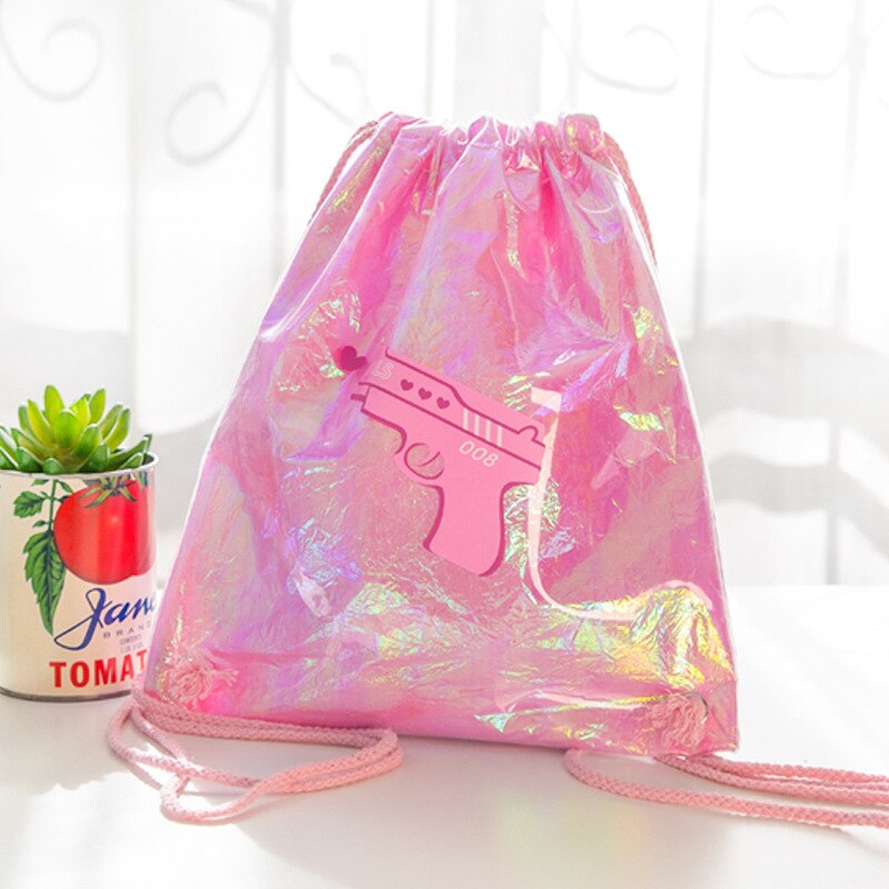 PVC sacs à cordon pour femmes bonbons couleur gelée sac de plage belles filles voyage sacs à dos brillant hologramme cartable