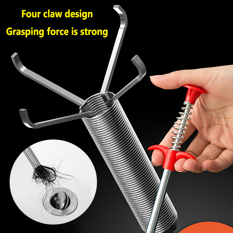 Agarrador de gancho de cuatro garras para plomería, herramienta para alcantarillado, agarre Manual para inodoro, limpieza del cabello, obstrucción para el hogar