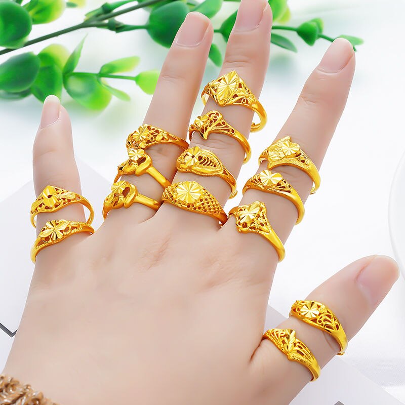 Luxus Vietnam Sand Gold Überzogene Ringe Engagement Blume Ring für Frauen Hochzeit Charme Schmuck