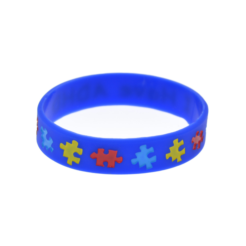 Pulsera de silicona I have TDAH para niños, brazalete Multicolor con logotipo de rompecabezas, 50 piezas: Blue