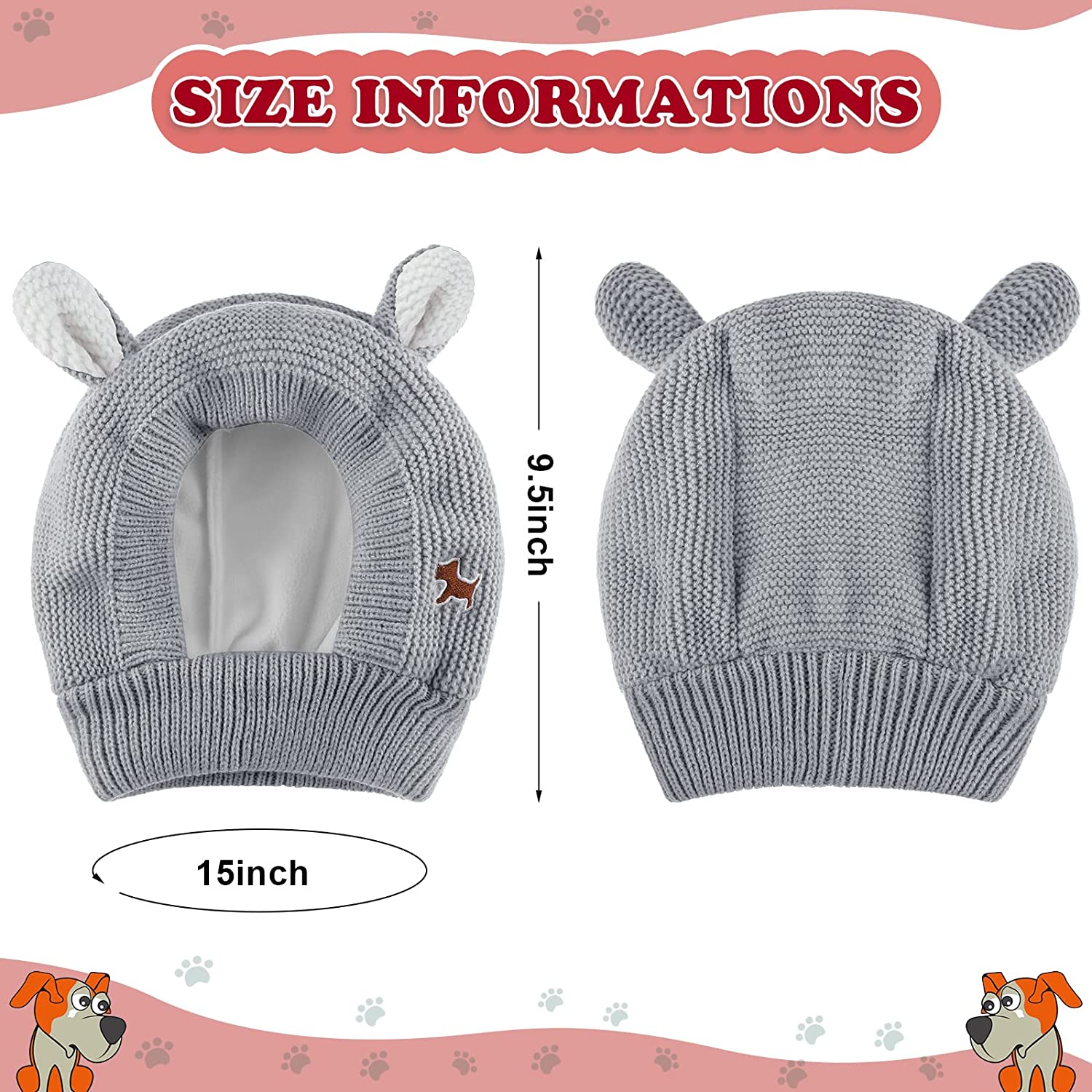 Quiet Ears for Dogs, Dog Ear Muffs Noise Protection Knitted Dog Hats Pet Ears Warm Dog Ear Cover Winter Hat Bunny Costume