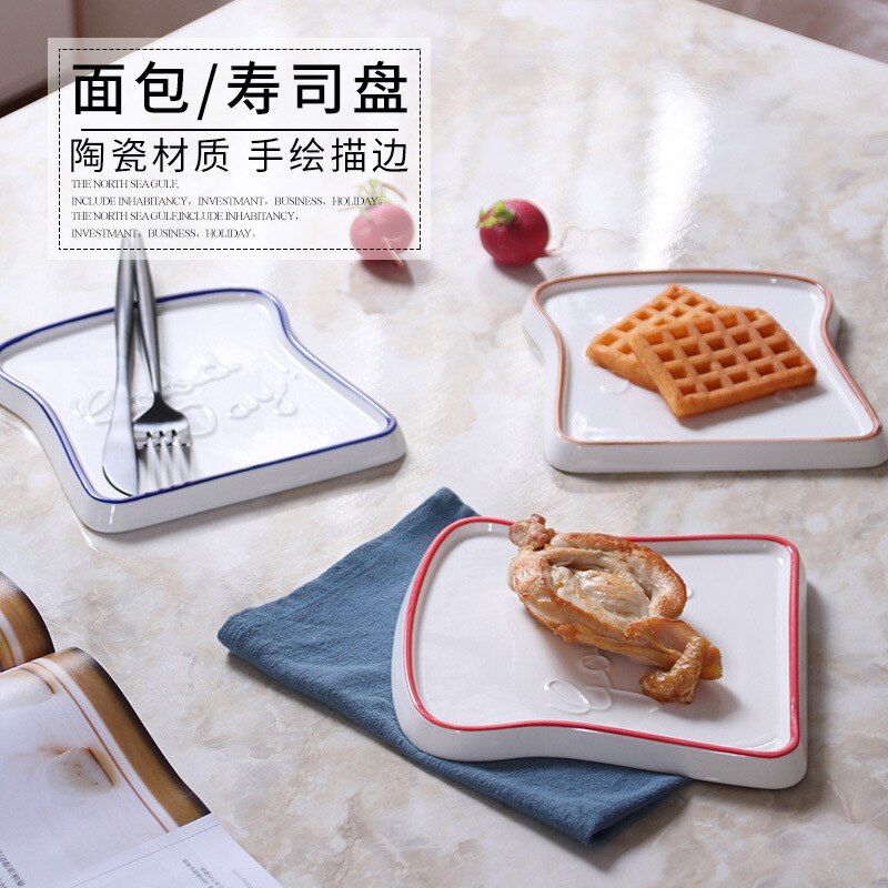 Ceramic Bread Plate Toast Bread Shape Plate Hand-painted High Temperature Glazed Plate Breakfast Lovely