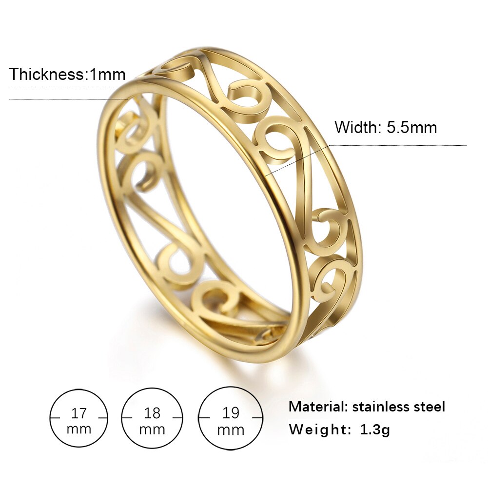 Skyrim Retro Filigree Stainless Steel Ring Cutout Gold Color Finger Rings Jewelry Wedding for Women Friend: 9 / GOLD
