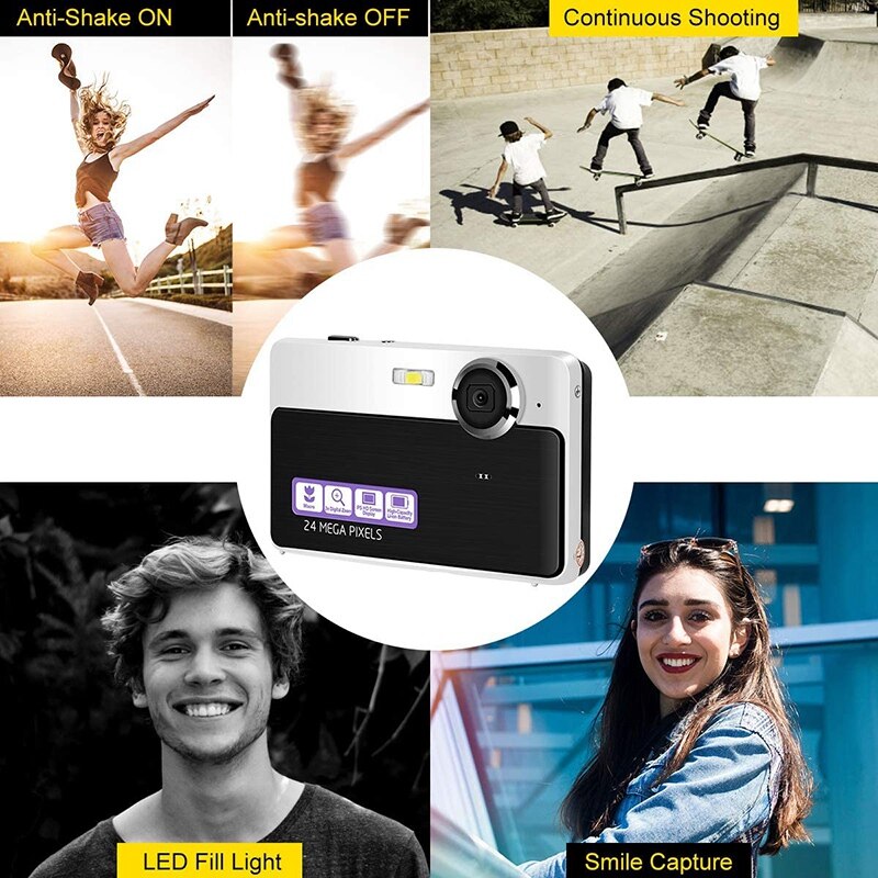 24 megapixlar 2.4 tums lcd uppladdningsbar hd digitalkamera kompakta fickkameror med 3x zoom för studenter/vuxna