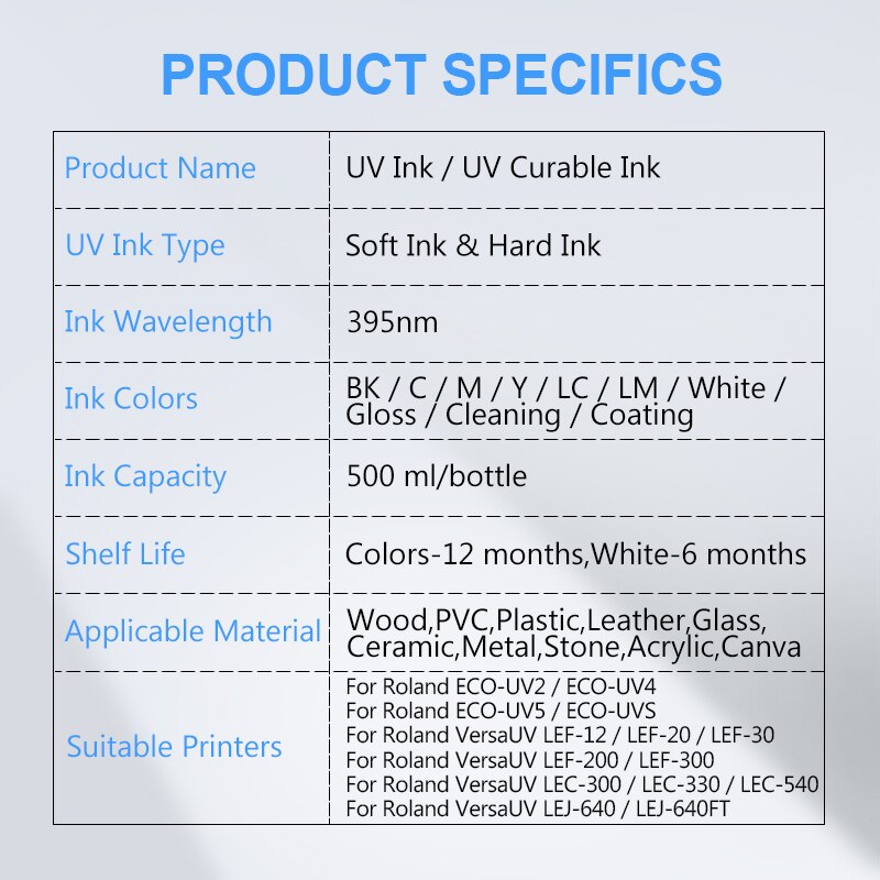 500ML LED UV tusz do Roland ECO-UV ECO-UV2/UV4/UV5/UVS LEF-12 LEF-20 LEF-30 LEF-200 LEF-300 LEC-300 LEC-330 LEC-540 LEJ-640