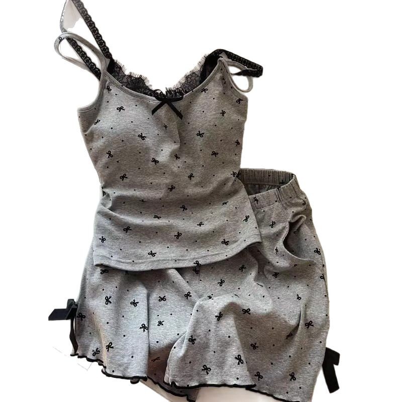 Dames zomer nachtkleding set met jarretels, stippenprint en borstkussen, sexy tweedelige nachtkleding set voor thuis