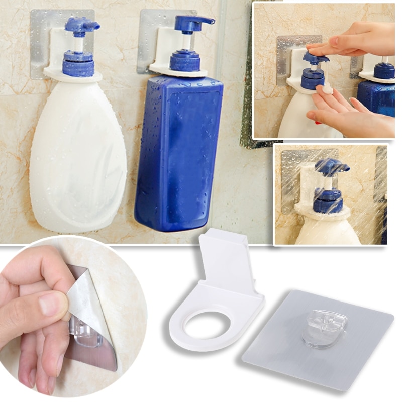 Bathroom Wall Mounted Magic Sticky Shampoo Bottle Hanging Hook Holder Organizer Max 5kg