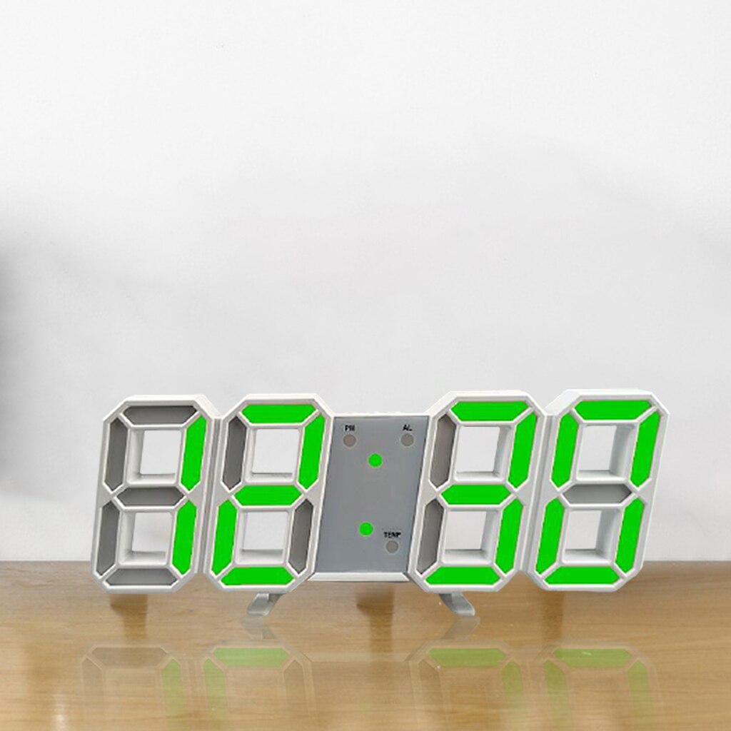 3D Digital LED Wall Clock 12/24 Hour Display Nightlight Time Alarm Clock: Green