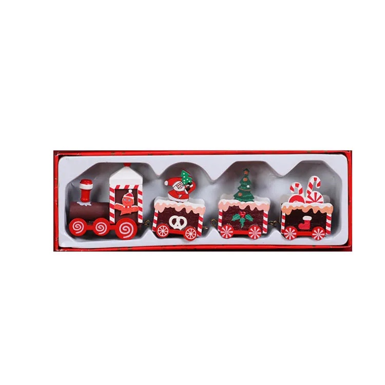 Wooden Christmas Decorations Four Section Train Display Window Tabletop Decoration Children's Cake Decoration Home Use