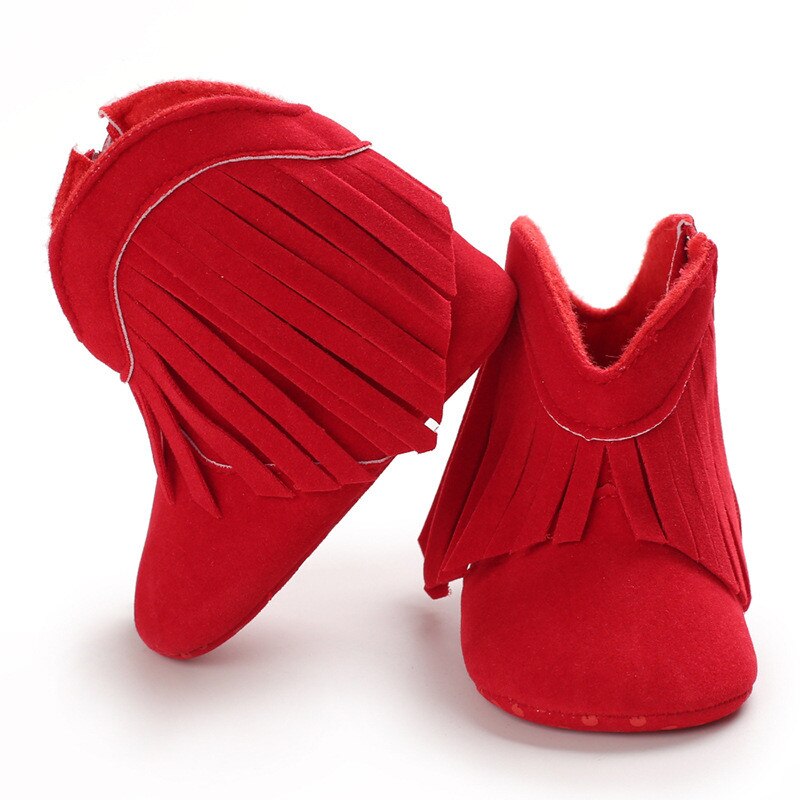 Baby hoge schoenen herfst en winter effen kleur antislip prinses prewalker met franje laarzen meisjesschoen