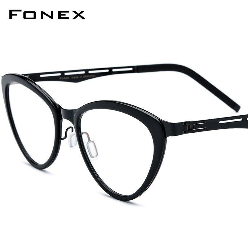 Acetaat brilmontuur vrouwen cat eye bril op sterkte bijziendheid optische brilmonturen dames cat eye bril schroefloze bril 618: Zwart