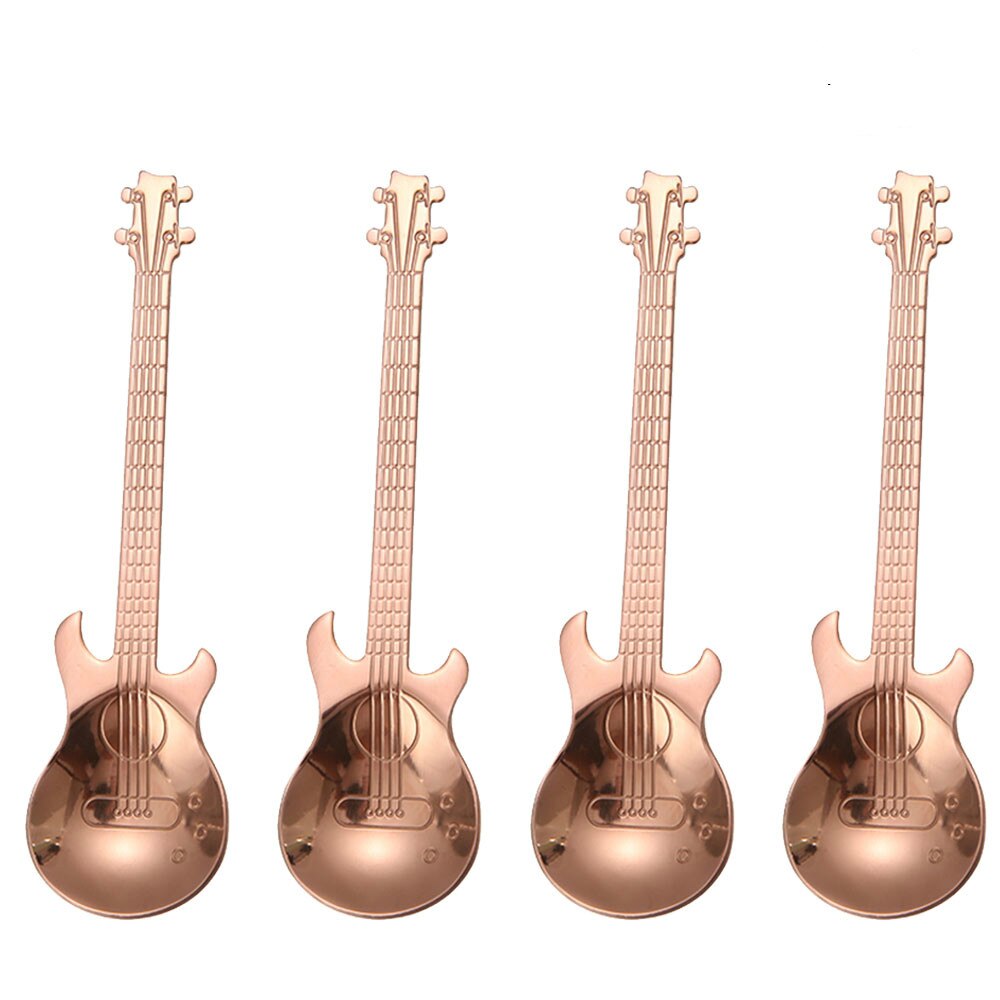 7PCS/4PCS stainless steel guitar Beth music Coffee Spoons Tea Stirring Spoons Sugar Ice Cream Mug Dessert Spoon Drink Tableware: 4pcs Rose gold
