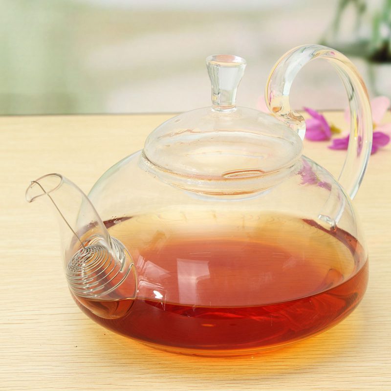 800ml Clear Glass Heat Resistant Teapot / Infuser Flower / Green Leaf Tea Pots