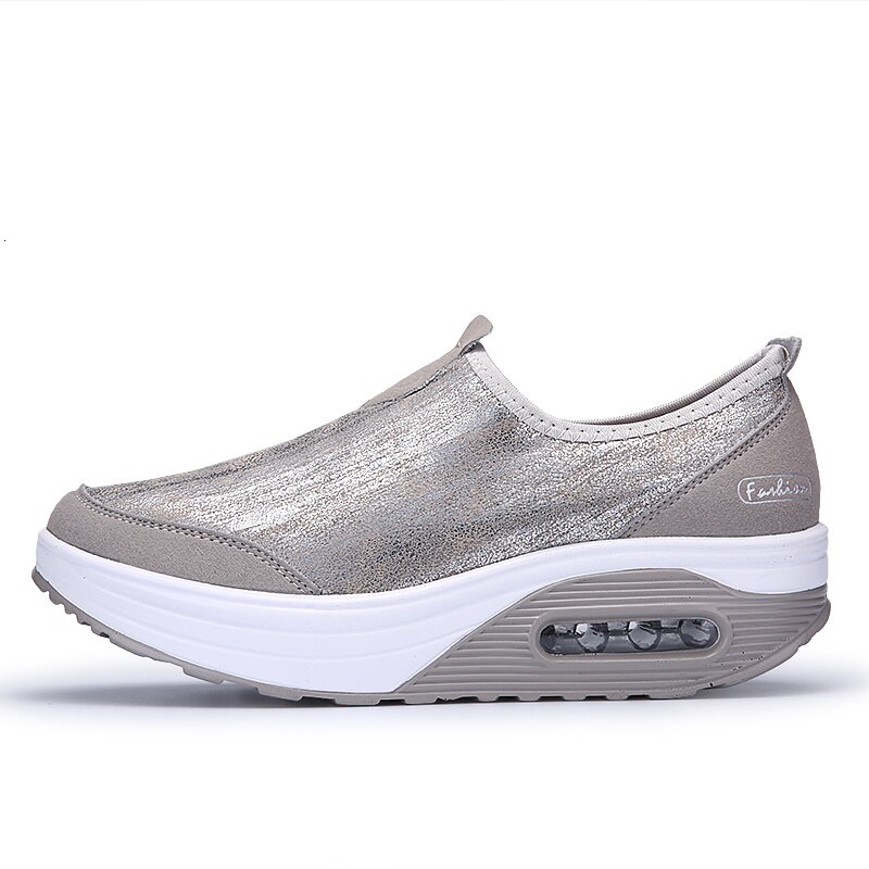 Big Size 35-41 Women Wedge Sneakers Air Cushion Slip On Fitness Shoes Women Soft Outdoor Non-slip Shock Absorber Rocking Shoes: beige women sneakers / 7