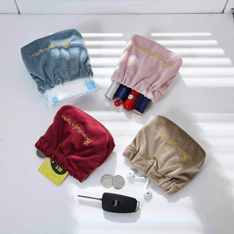 Vrouwelijke Portemonnee Fluwelen Brief Print Mini Coin Mini Lipstick Zak Vrouwelijke Effen Kleur Opbergtas