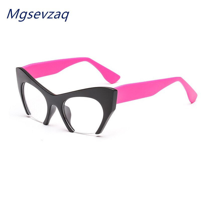 Trendy kvindelige briller halv stel cat eye personlighed klassisk all-match transparent brille stel: C9