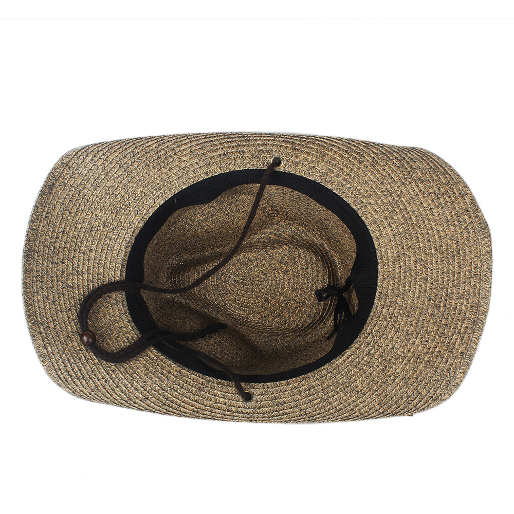 Sombrero de paja de vaquero occidental para Hombre y mujer, Sombrero de ala ancha para exteriores, color negro, para verano,