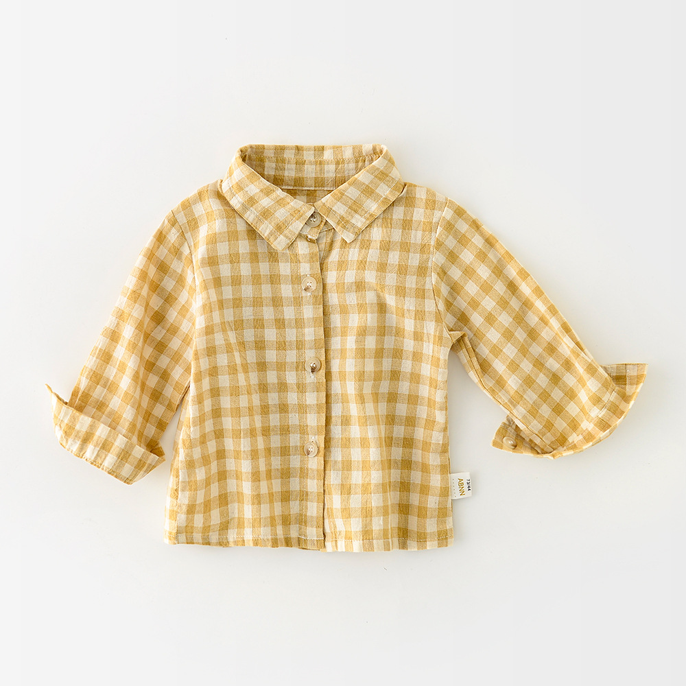 Baby Jongen Plaid Lange Mouwen Baby Girl Shirt Blouse Jongens Plaid Outfit Baby Meisje Lange Mouwen Tops: Beige / 80cm