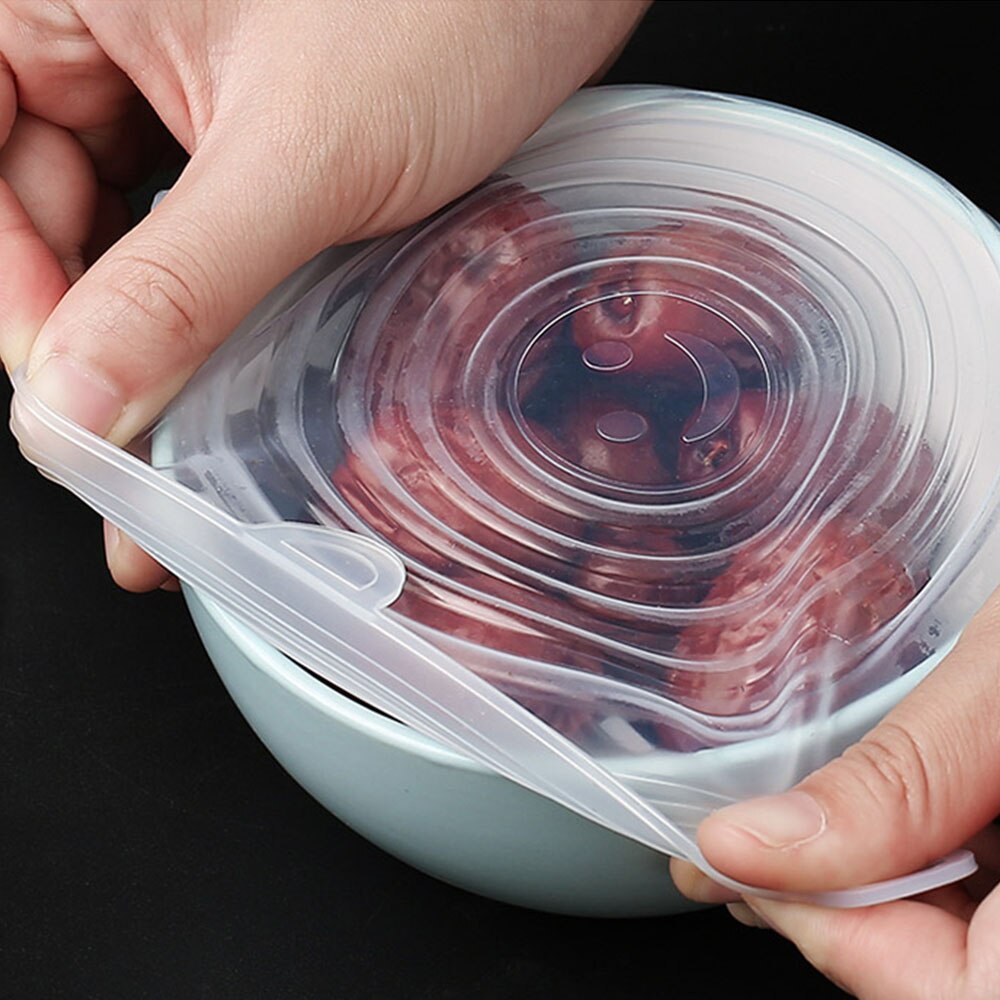 6 couvercles en Silicone de alimentaire, bouchons élastiques, adaptables, anti-poussière, pour aliments frais