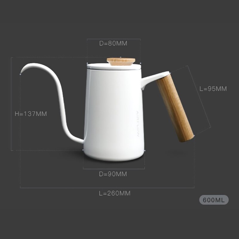 600ml Stainless Steel Gooseneck Drip Coffee Kettle Wood Handle Barista Coffee Pot Long Spout Kettle Stovetop Pour Over Teapot