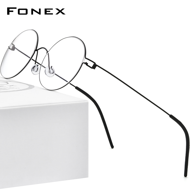 Fonex titanium legering briller ramme mænd vintage runde briller kvinder optisk koreansk recept skrueløs briller 98607