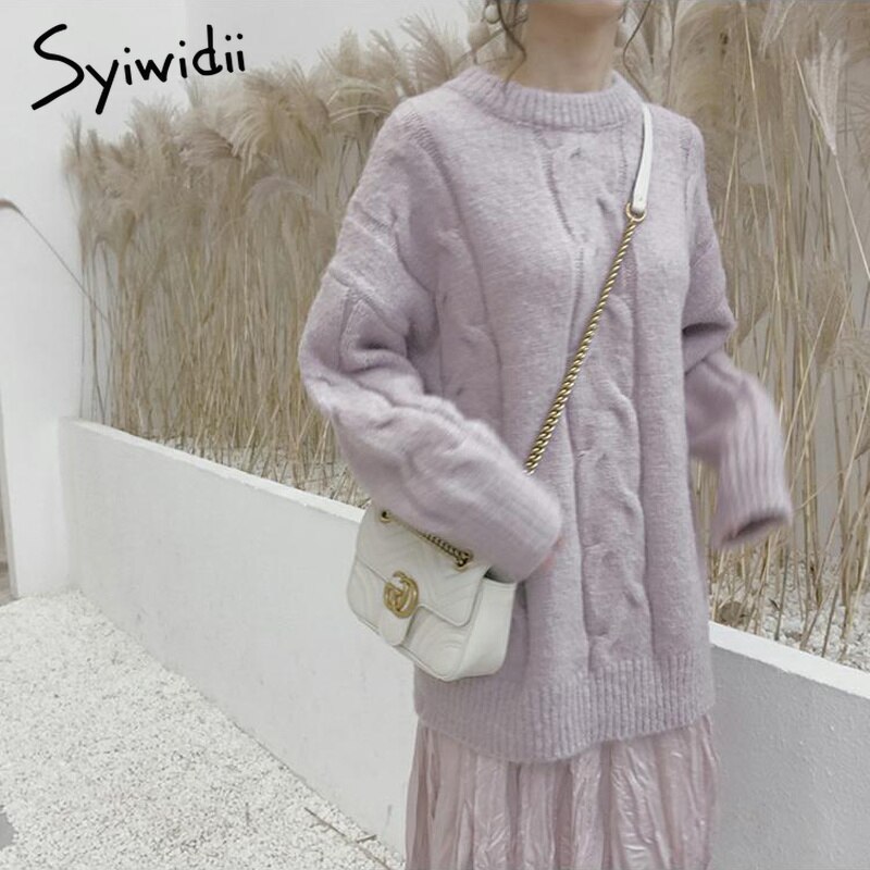 Syiwidii mohair oversize genser kvinner ribbet strikkede gensere løs solid varme søte vinterklær kvinner beige rosa blå