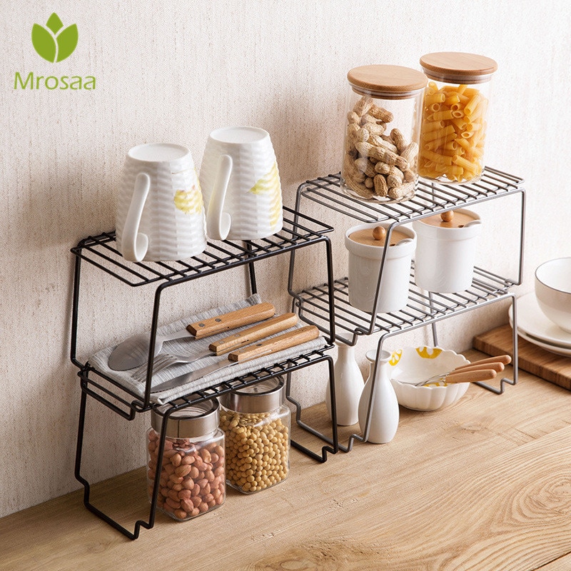 Kitchen Storage Rack Metal Cupboard Storage Shelf Non-Skid Spice Rack Multilayer Superposition Organizer Bathroom Saving Space