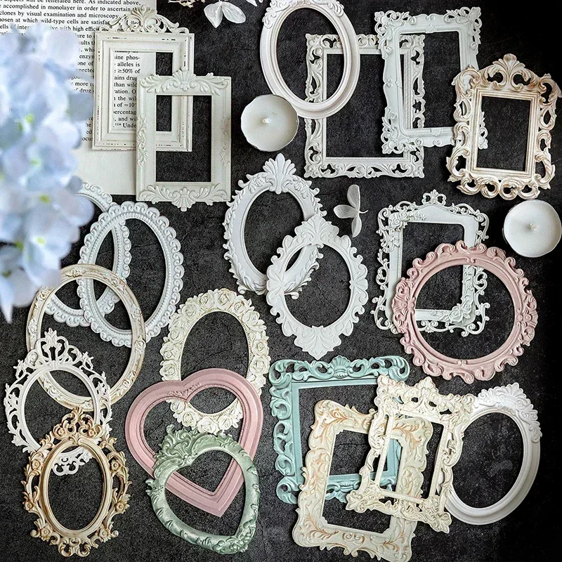 10 Uds. De marco de fotos en relieve hueco, Material de papel, diario basura, planificador, álbum de recortes, cartulina artesanal decorativa Vintage DIY