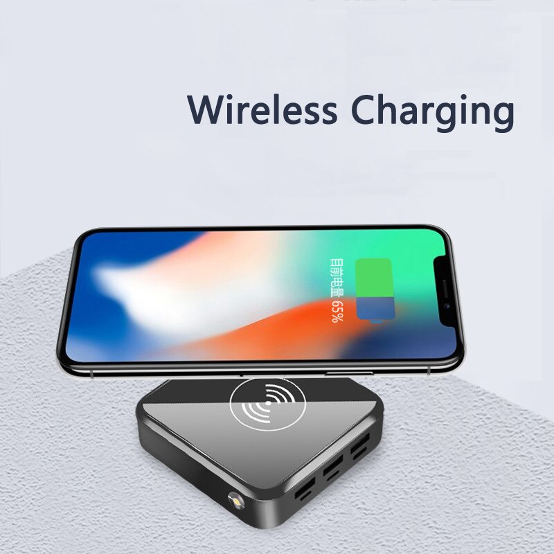 Banco de energía de 20000mAh para móvil, cargador inalámbrico Qi portátil, batería externa, cargador de teléfono móvil para iPhone, Xiaomi