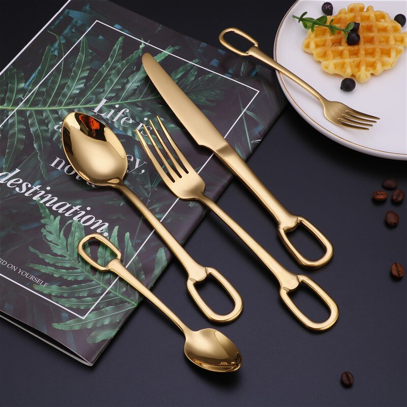 4Pcs Creativity European Style Luxury Cutlery Set Knife Fork Spoon Stainless Steel Tableware Dinnerware Hangable