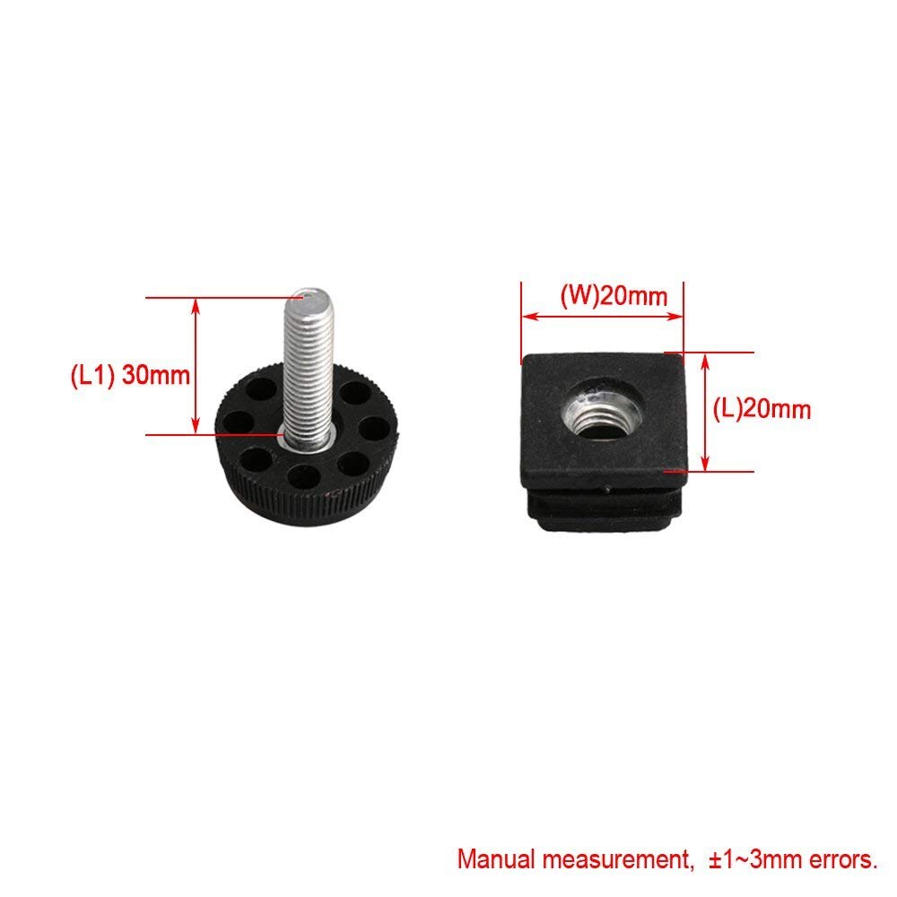 24/16/8pcs M8 Thread Black Plastic Furniture Legs Plugs Set Blanking End Caps Insert Plugs Adjust Thread Feet Square Pipes Set