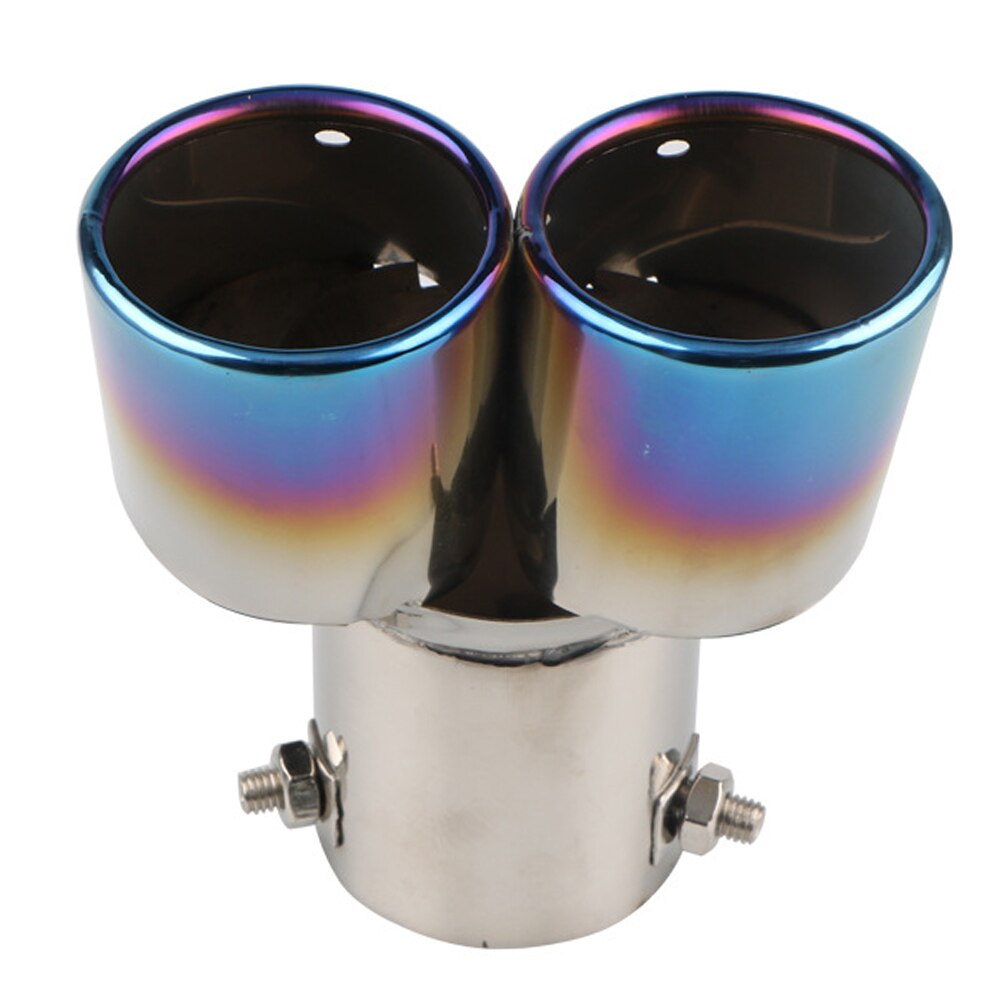 Blue Car Exhaust Tip Stainless Steel Auto Muffler Outdoor Dual Outlet Burnt Rolled Edge Anti-resistance Repairing Parts