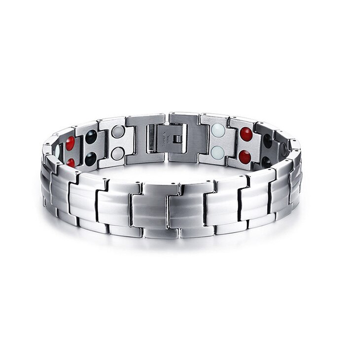 Vinterly Blauwe Magnetische Armband Mannen Hand Chain Link Rvs Mannen Armband Gezondheid Energie Germanium Hologram Heren Armbanden: Silver Plated