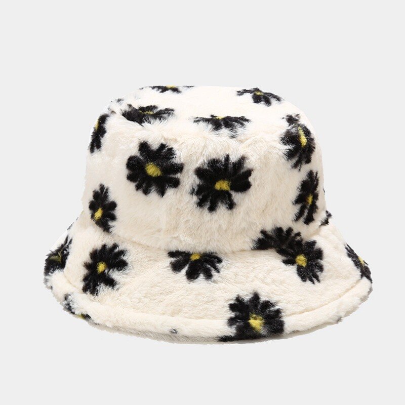 Chapeau seau à motif marguerite pour fille, Bob casquette Panama pour pêcheur, garde au pour l&#39;extérieur, automne et hiver: Black white