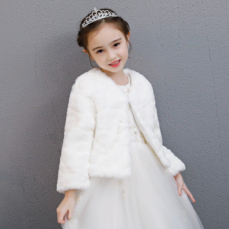 Chaqueta de piel sintética para niños y niñas, capa de boda para comunión, vestido de piel para niña, Bolero rojo, blanco marfil, capa de princesa, abrigo de invierno: C2 / 2XL Height 140-150cm