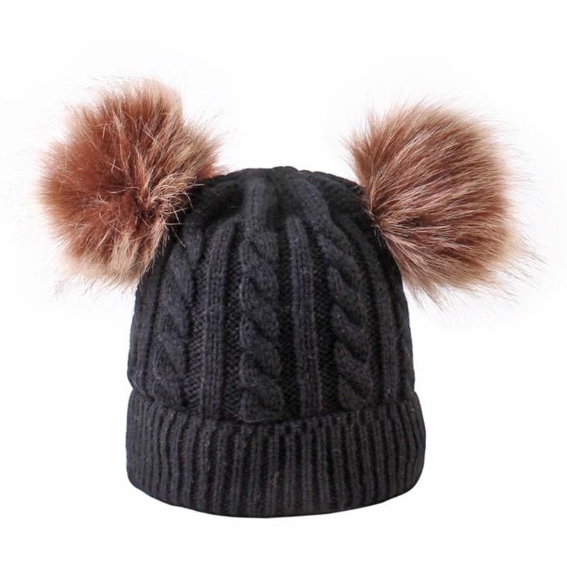 URDIAMOND Winter Hat For Girls Baby Boys Pom Poms Hat Kids Knitted Beanies Thick Baby Hat Infant Toddler Warm Cap: Black