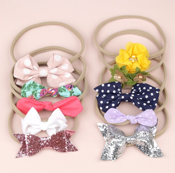 Baby Flower Accessories 10pcs/Sets Infant Kids Baby Girls Women Elastic Headband Nylon Headwear Hair Band Headdress Photo Props