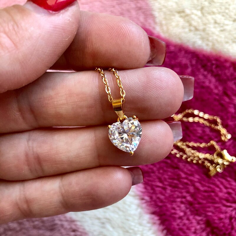 Goth Heart Necklace For Women Lovers Gold Stainless Steel Chain Chocker Female Pendant Necklace Cute Zircon Heart Jewlery