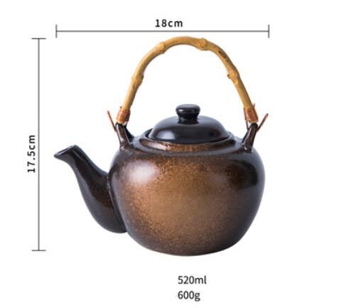 Lingao japansk te sæt tekande keramik husholdning te infuser enkelt gryde håndholdt te sæt med bambus håndtag kung fu te: Stor tekande-c
