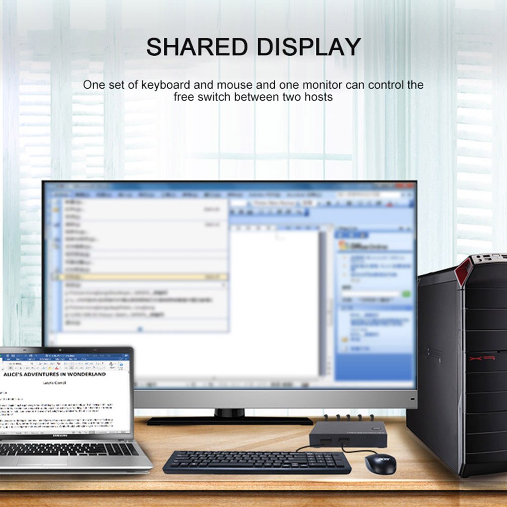 USB HDMI KVM Switch Box 2 Ports 4K Video Display USB Switch KVM Splitter Box for 2 PC Sharing Keyboard Mouse Printer