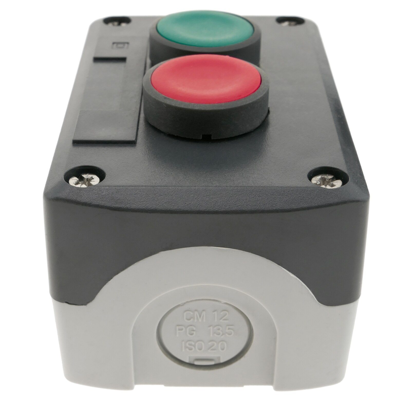 BeMatik-gray/black control box with 2 momentary push-buttons green 1NO red 1NC
