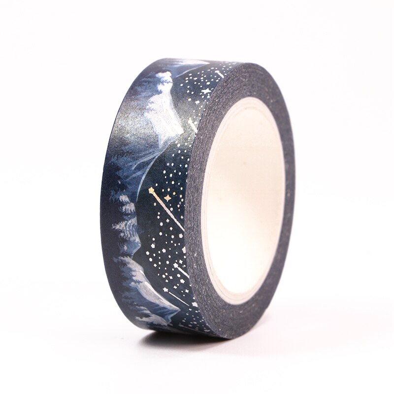 1Pc 15Mm * 10M Zilver Folie Blauwe Sneeuw Bergen Washi Tape Scrapbooking Masking Tape Kantoor Lijm kawaii Briefpapier