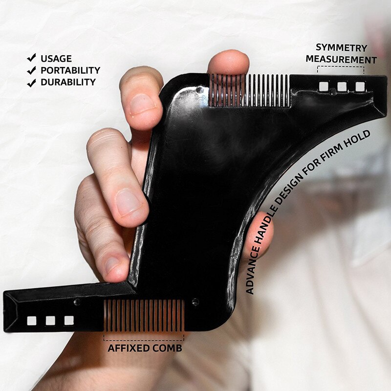 1PCS Beard Shaping Styling Template PLUS Beard Comb All-In-One Tool ABS Comb for Hair Beard Trim Template (Carton packaging)