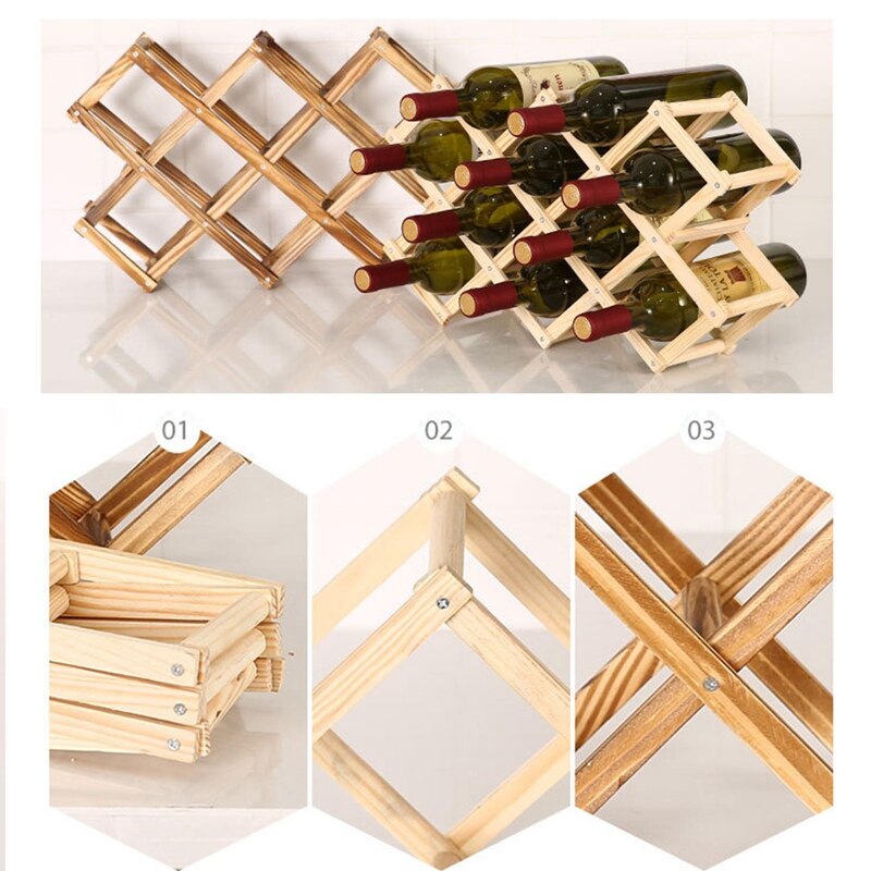 Solid Wood Folding Wine Racks Foldable Wooden Wine Stand Holder 10 Bottles Stackable Wine Cellar Racks Kitchen Bar Display Shelf