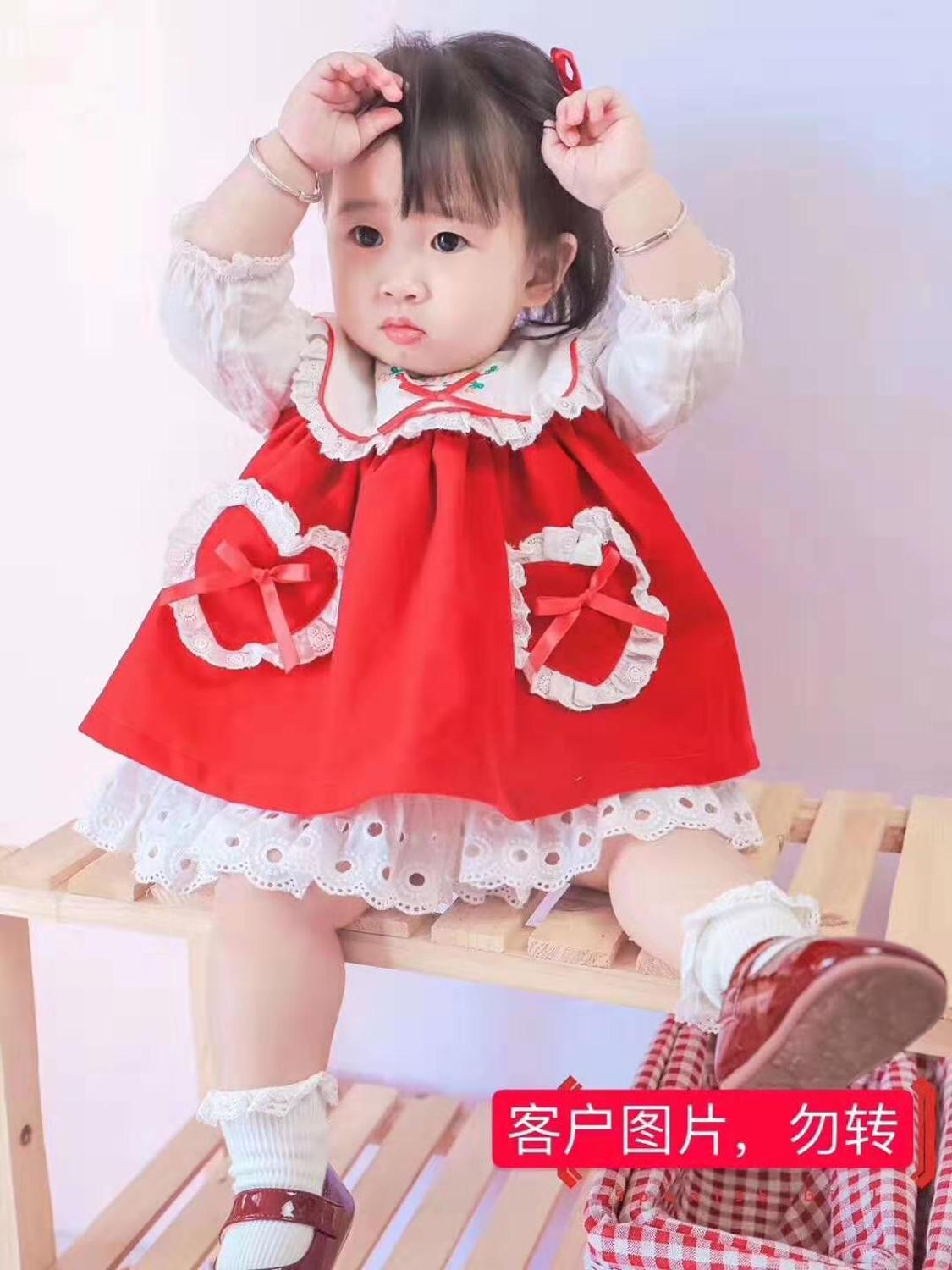 Gilrs Sweet lolita dress Kids vintage baby costume kawaii dress for children Red bow dress Halloween costume for Kids