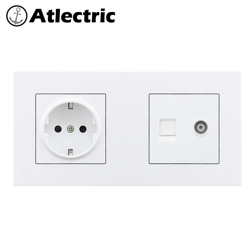 Atlectric RJ45 Socket EU Standard Plug Wall Socket Computer Data Port Socket Dual RJ45 With TV Outlet Plastic Panel