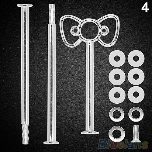1 set tårtfatstativ multistyle 2/3- vånings tallrikhandtag passande hårdvara stavverktyg tårtfatställ bröllopstårta: Silver rosett
