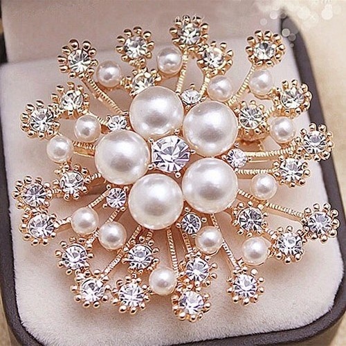 Accessoires pour vêtements pour femmes, grand flocon de neige, perle, cristal, broche à fleur exquise