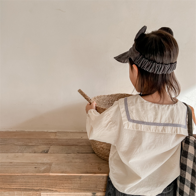 1638C Mädchen Kleidung Cottom Hanf Shirt 2022 Frühjahr Neue Koreanische Mädchen der Hemd Mantel Langarm Zwei Reihe Tasten Mädchen der oben Mantel